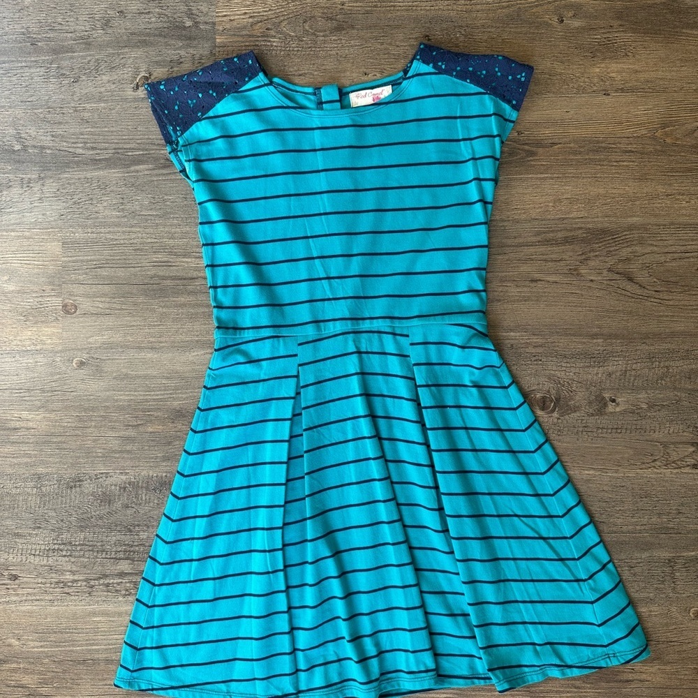 Red Camel Teal Striped Kids Dress